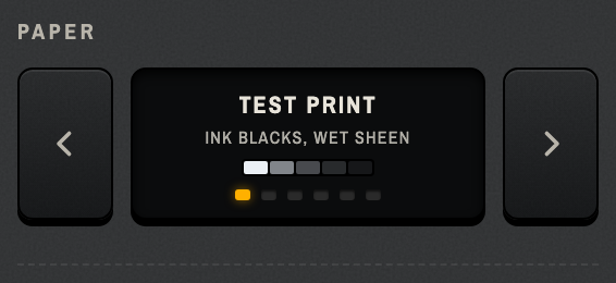 The PAPER window on the enlarger console, with the Test Print box loaded