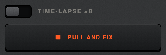 The PULL AND FIX key mid soak, with the TIME-LAPSE ×8 switch still reachable above it